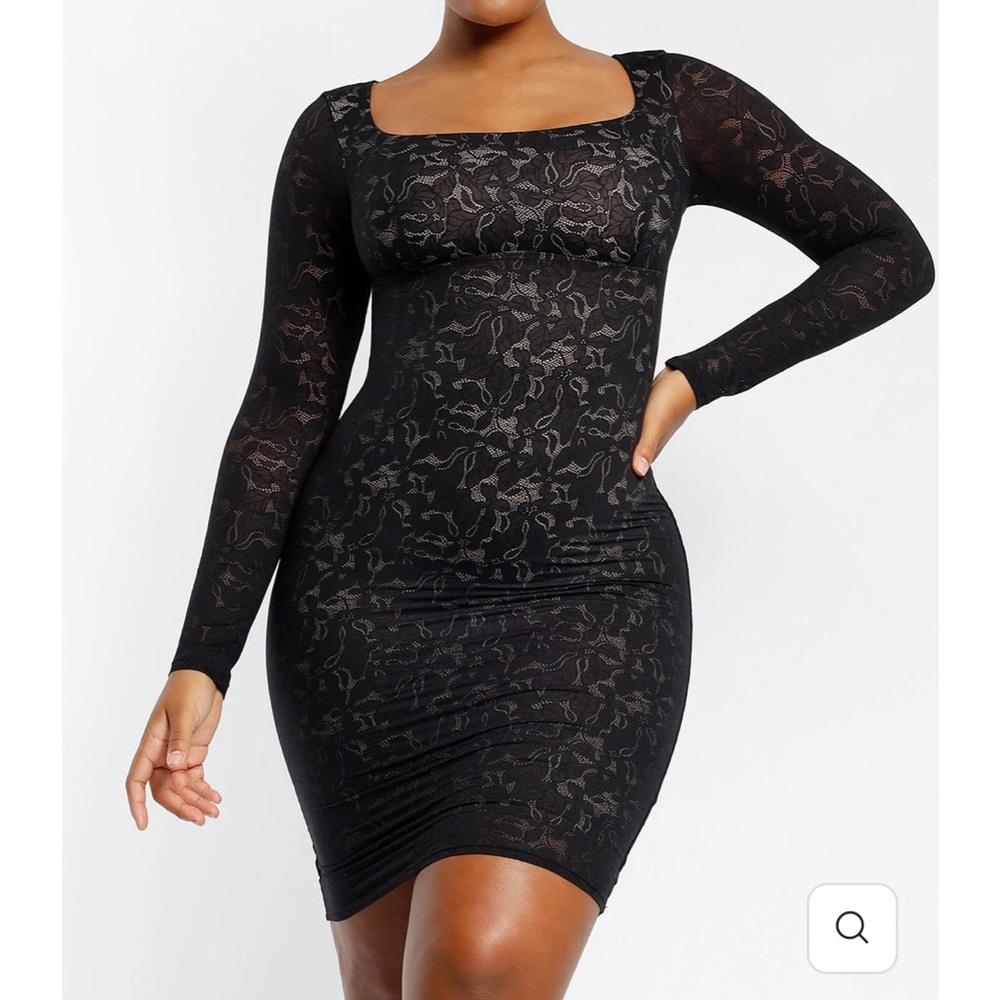 Shapellx Black‎ Lace Glamour Leavy Florals Sexy Midi Dress NWT L **NO BRA PADS**